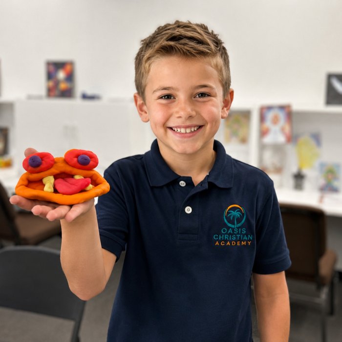 Oasis Christian Academy student with playdoh craft